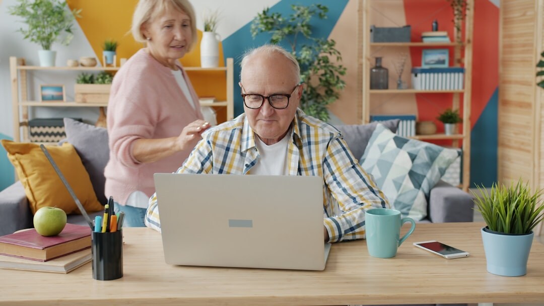 senior couple reviewing budget