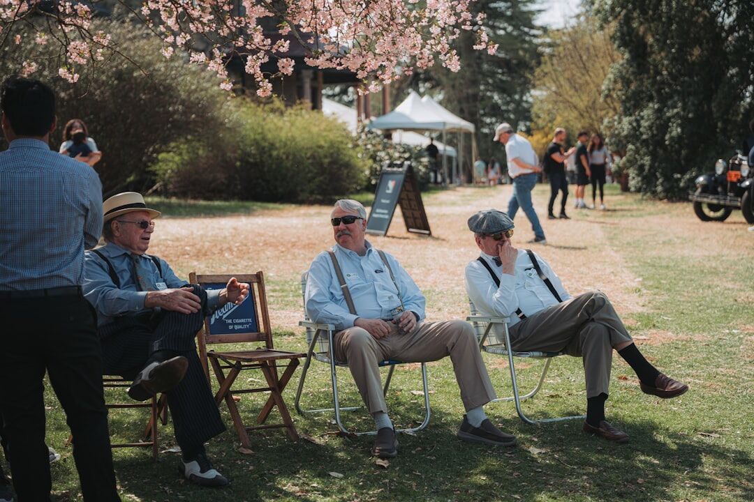 seniors chatting in park