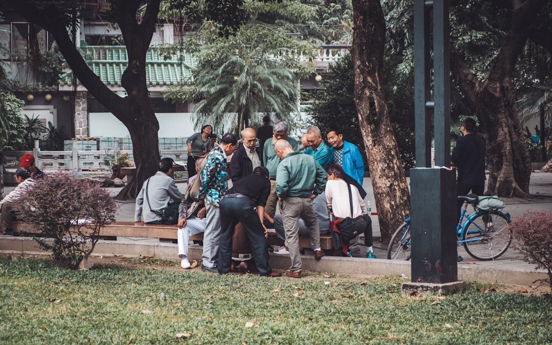 seniors chatting in park