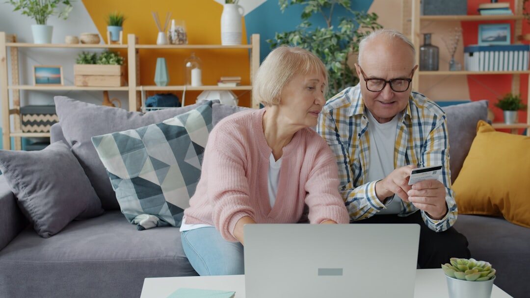 senior couple reviewing budget