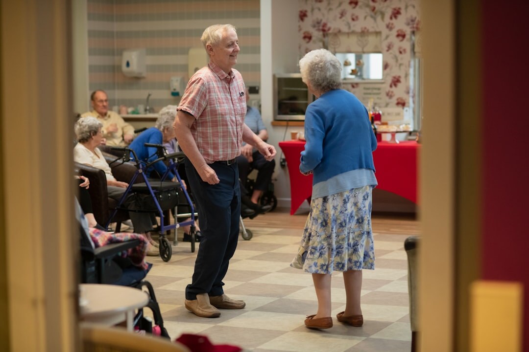 elderly couple dancing